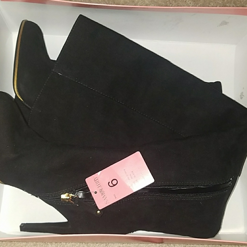 Black suede over the knee boots. - Picture 2 of 3
